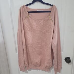 Calvin Klein Women's Blush Scoop-Neck Sweater with Gold Zip Accents
